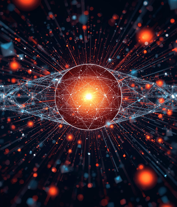 Quantum search optimization concept with futuristic digital reality background